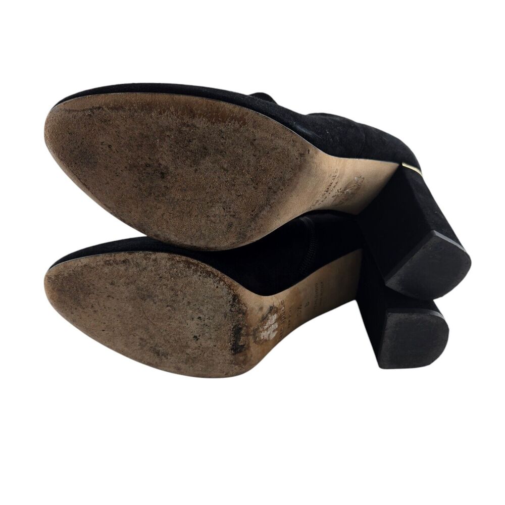 Kate Spade Ankle Boots Womens 8.5‎ Darota Black Suede Heeled Gold Tone Details - Picture 8 of 10